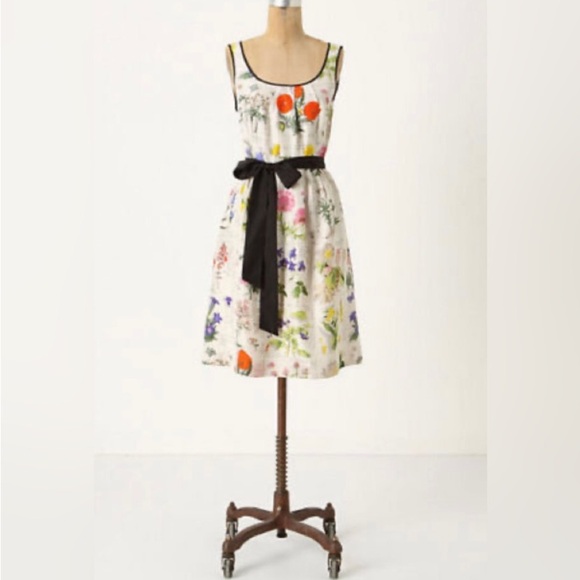 Anthro Moulinette Soeurs 100% Silk Floral Botanical Print A-Line Dress - Picture 3 of 13